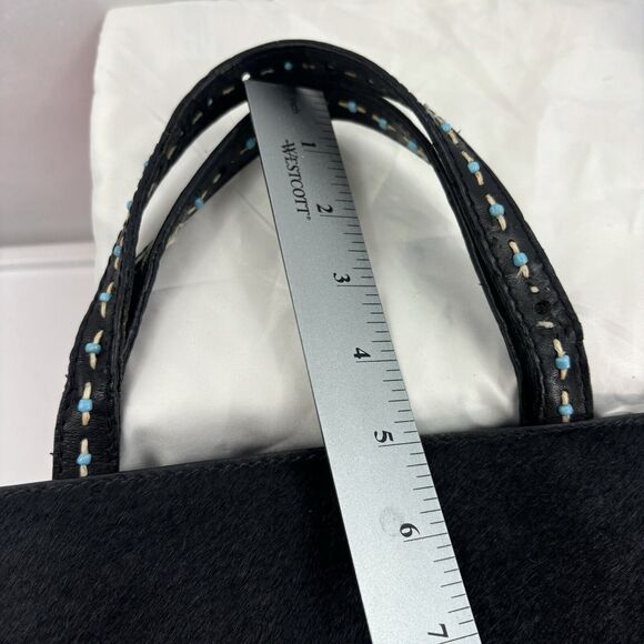 Vintage y2k 90s Fossil Black Leather handbag Purse southwest grunge pony hair - Picture 12 of 16